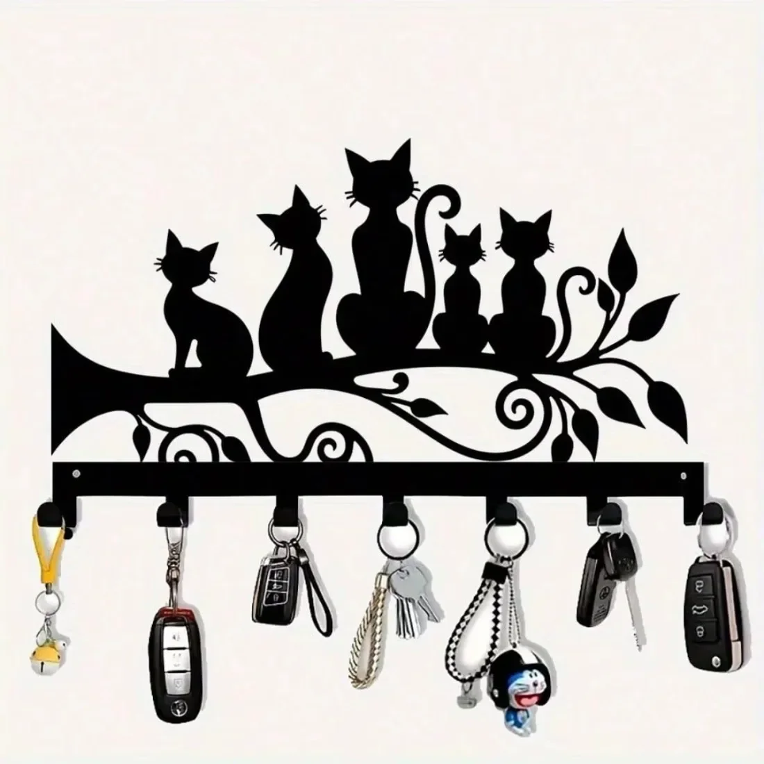 CIFBUY 1pc Aluminum Fairy Cat Key Holder with 7 Hooks, Wall Mounted Rustproof Storage Organizer Rack