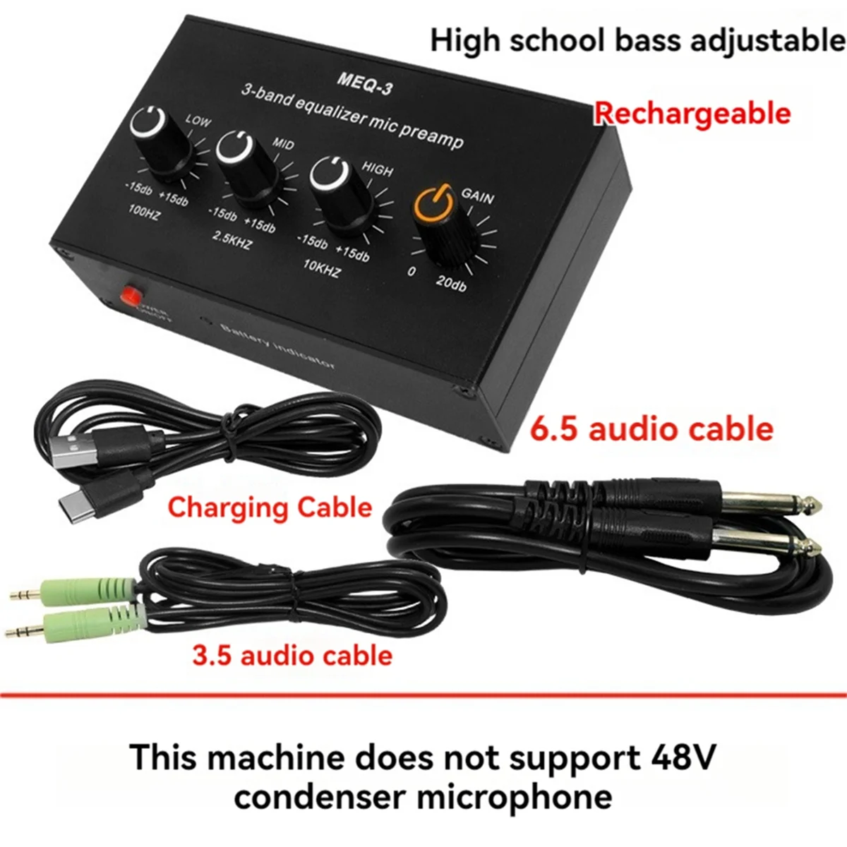 MEQ-3 3-Segment Equalizer Tone Treble Mid Bass Adjust Computer Game Headset Ear Amplifier Audio Signal Preamplifier