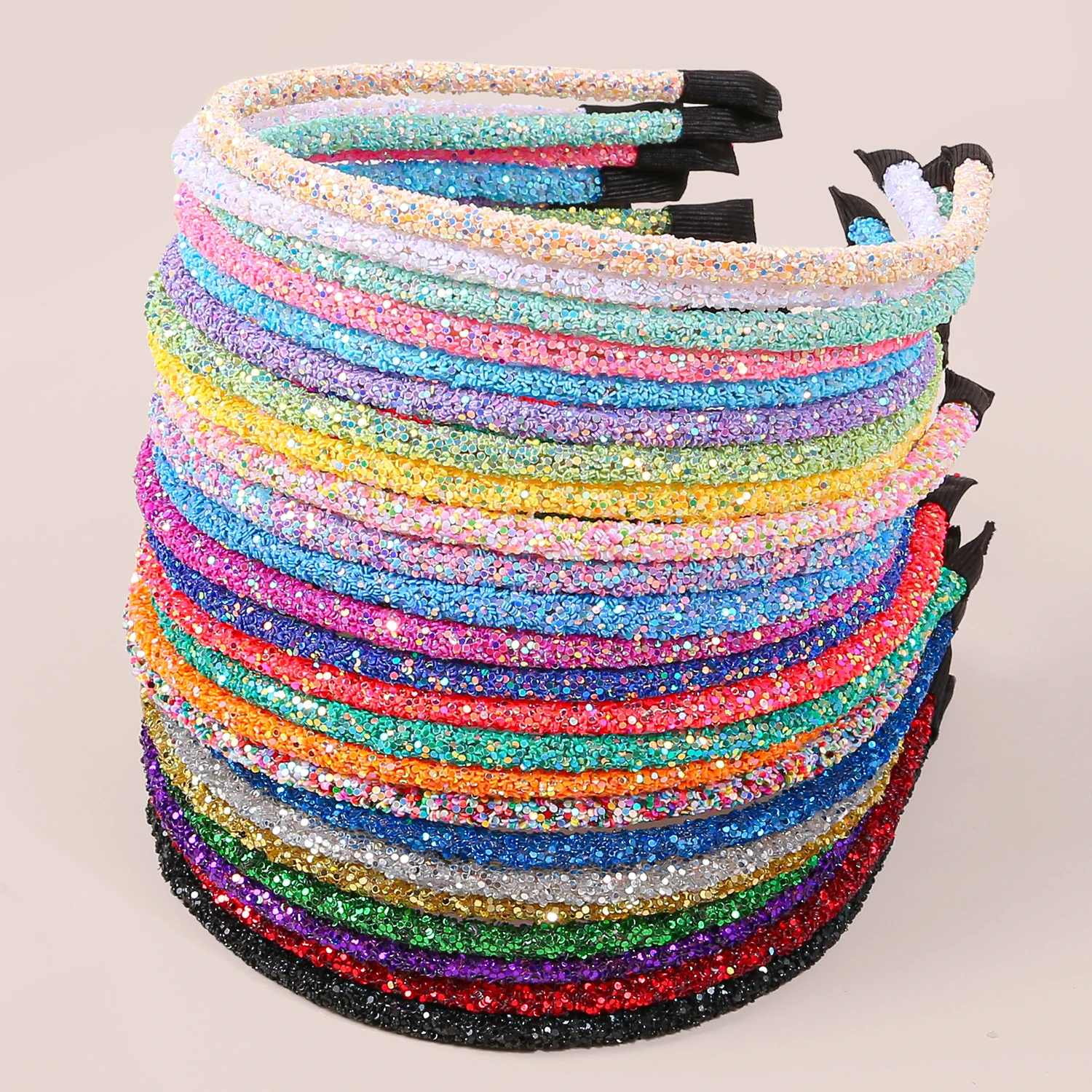 6/24pcs Glitter Sequin Scallion Powder Headbands For Girls Fashion Cute Hair Hoops For Kids Women Daily Hair Accessories