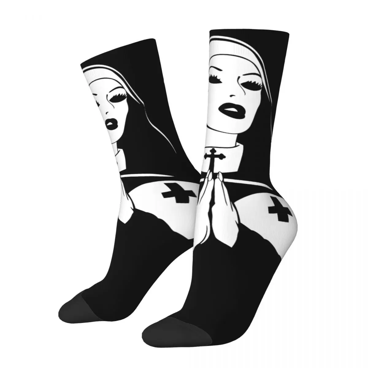 

Retro Bad Nun Gothic Cross Soccer Socks Polyester Long Socks for Women Men Non-slip