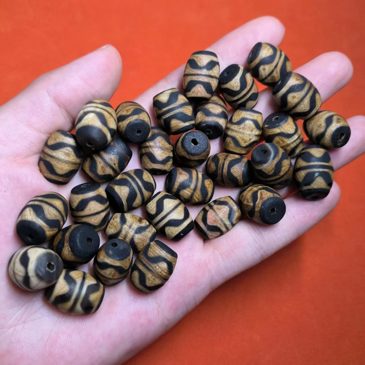 

100pcs/lot pure natural old agate round barrel dzi lightning pattern classic old pattern black yellow mash up wholesale jewelry