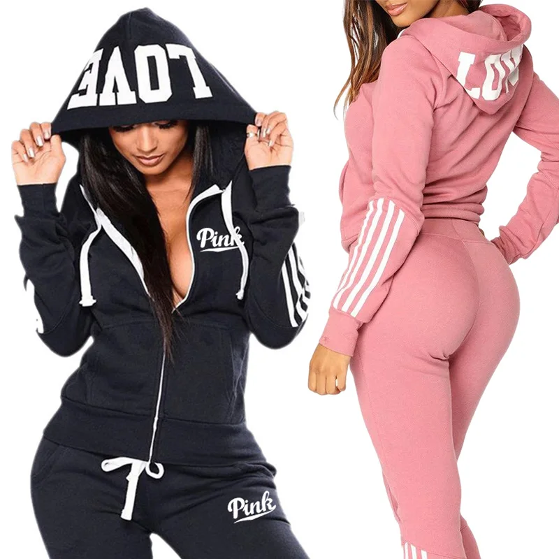 2024 Spring Tracksuit Women 2 Piece Set Print Hoodies+Pants Sportwear Women\'s Sports Suit Hooded Zippers Sweatshirt Set Female