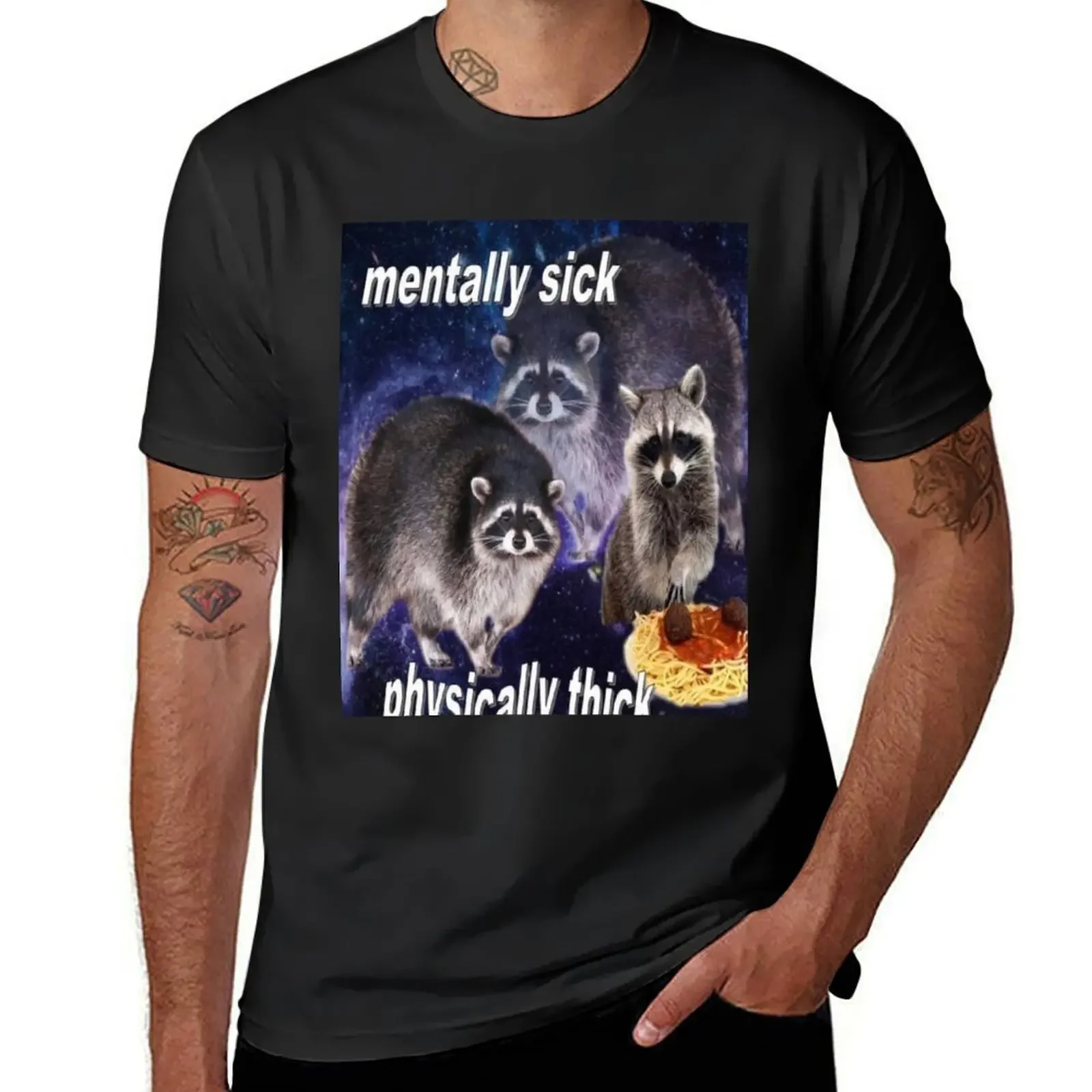 MENTALLY SICK, PHYSICALLY THICK - funny raccoon quote Classic T-Shirt blue archive t shirts men