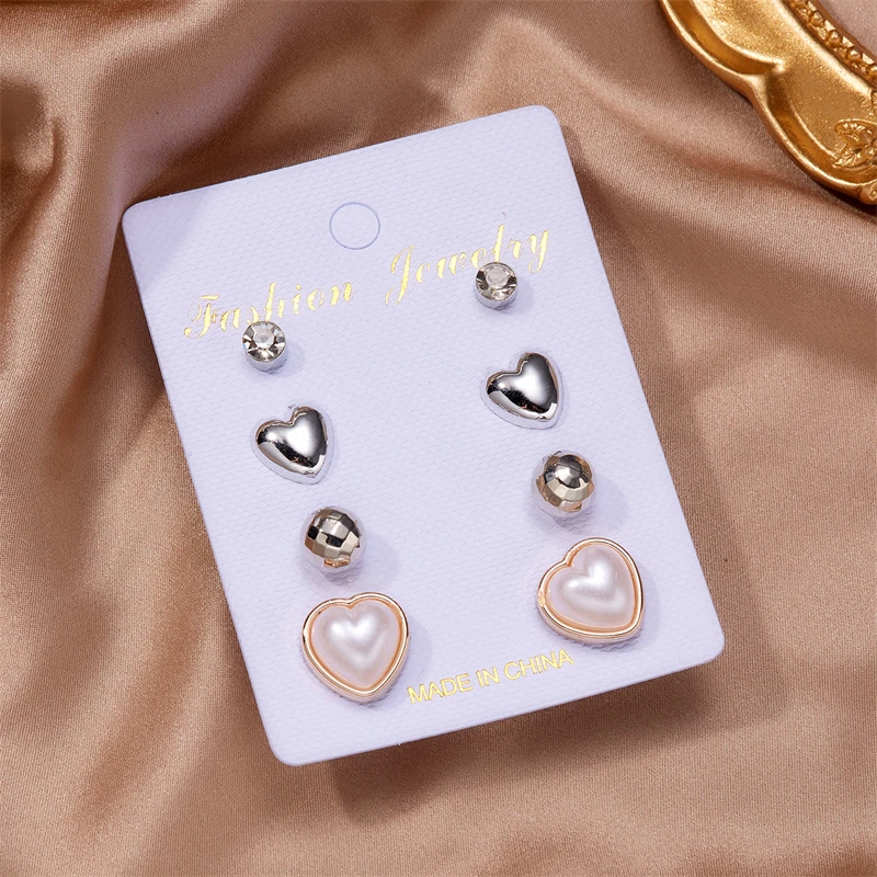 New Fashion Daisy Flower Star Stud Earrings Set for Women Girls Cute Exquisite Imitation Pearl Rhinestone Earrings Jewelry Gift