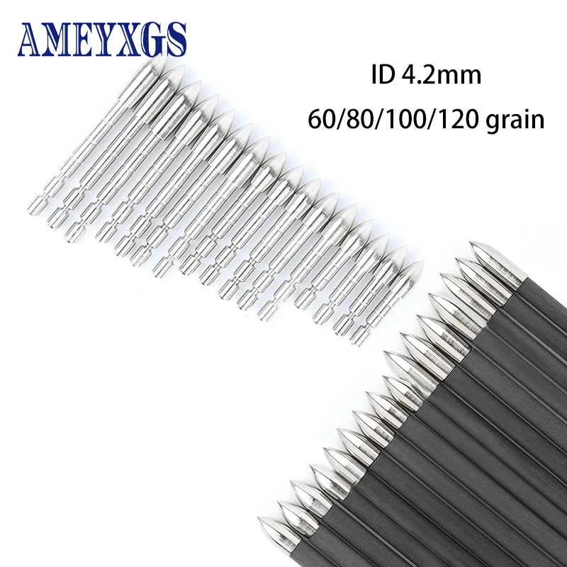 24/48pc Arrowhead Archery 60/80/100/120Gr Broadhead ID 4.2mm Stainless Steel DIY Shaft for Compound Recurve Bow Training Hunting