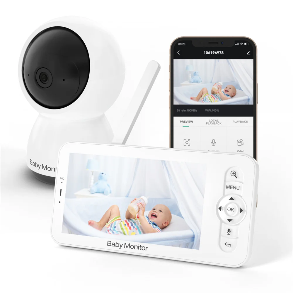 

July003 Wi-Fi радионяня 5-дюймовый HD с управлением через приложение Беспроводная двусторонняя аудионяня Видеоняня ночного видения Детская камера