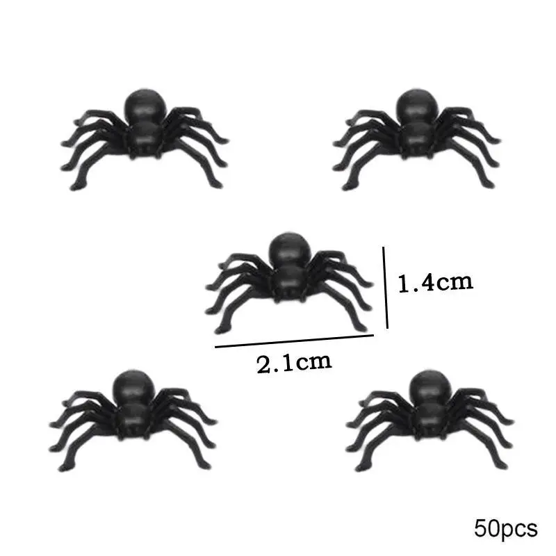 50Pcs/lot Halloween Decorative Spiders Small Black Plastic Fake Spider Toys Halloween Funny Joke Prank Realistic Props