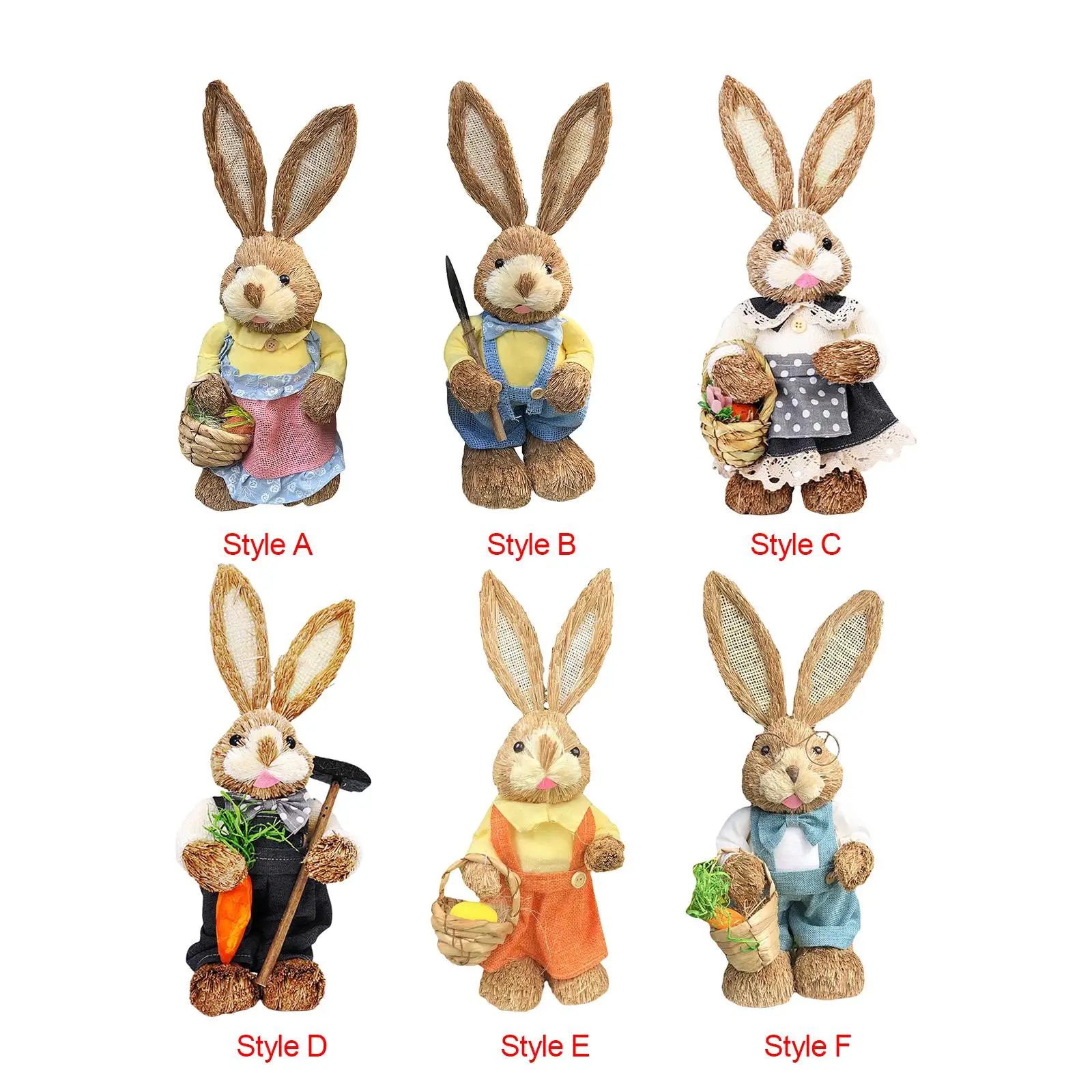 14inch Cartoon Easter Bunny Straw Figure Ornament Cute Photography Props Handmade for Garden, Terrace Multipurpose