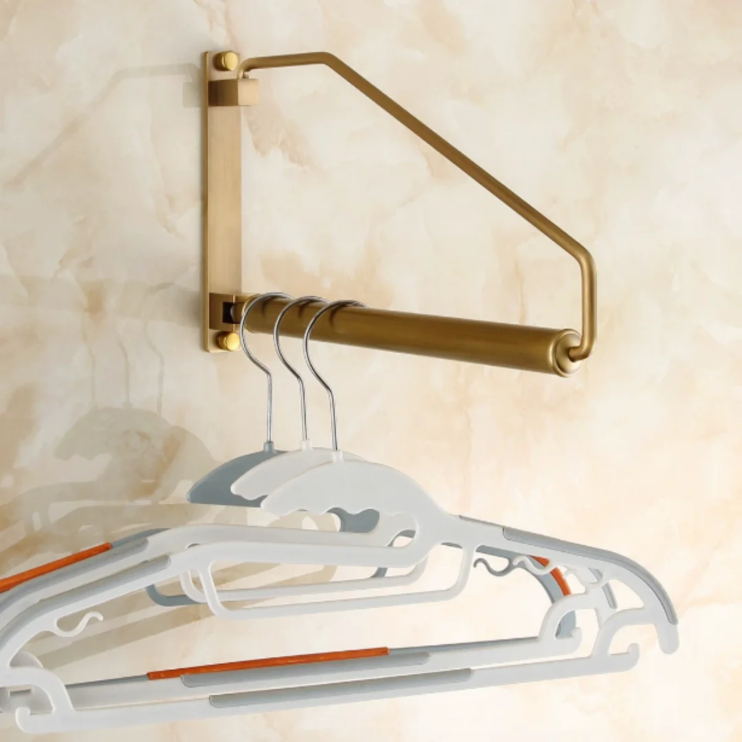 Antique Bronze Wall Clothing Hanger Holder Folding Brass Clothes Drying Rack Copper Gold Clothing Hanger Organizer Rack