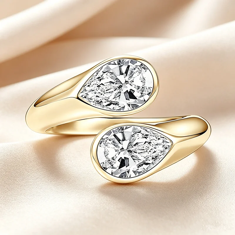 OXTAO Brilliant Certified Moissanite Open Ring for Women Girls Jewelry Gift Half Eternity Wedding Band Ring 14K Gold Filled