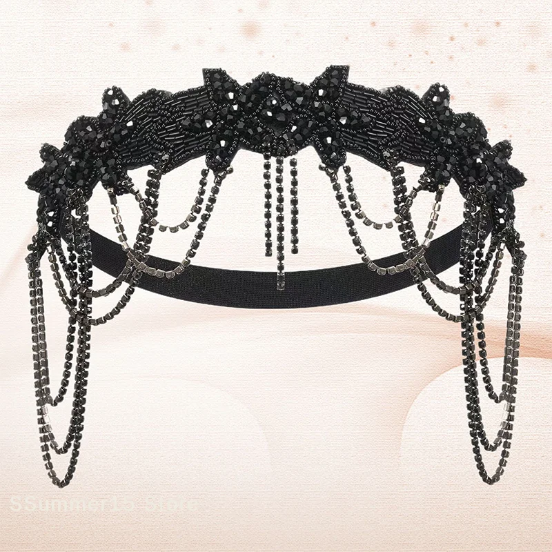 

【R】Stylish And Unique Headbands Headgear Prom Hair Accessories Rhinestone Fringed Adjustable Elastic Headpiece