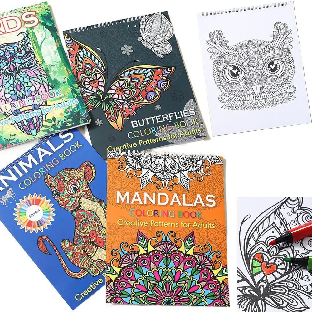Mandala/Birds/Butterfly/Animal Kids Coloring Book Single Side Spiral Coloring Pattern for Adult Removable 20 Exquisite Pictures
