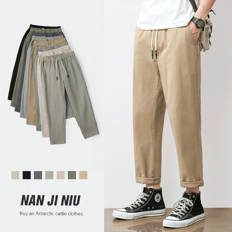 

New Spring Summer Thin Men's Casual Pants 95%Cotton Breathable Solid Color Outing Outdoor Elastic Waist Trousers Male Amekaji