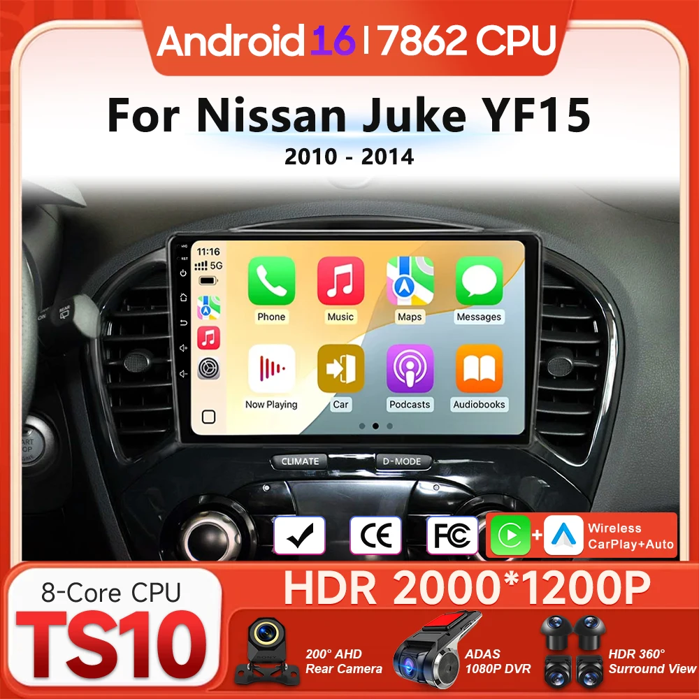 

Android 16 For Nissan Juke YF15 2010 - 2014 Car Multimedia Player Carplay Auto Head Unit Radio Video Wifi Navigation GPS 2din BT