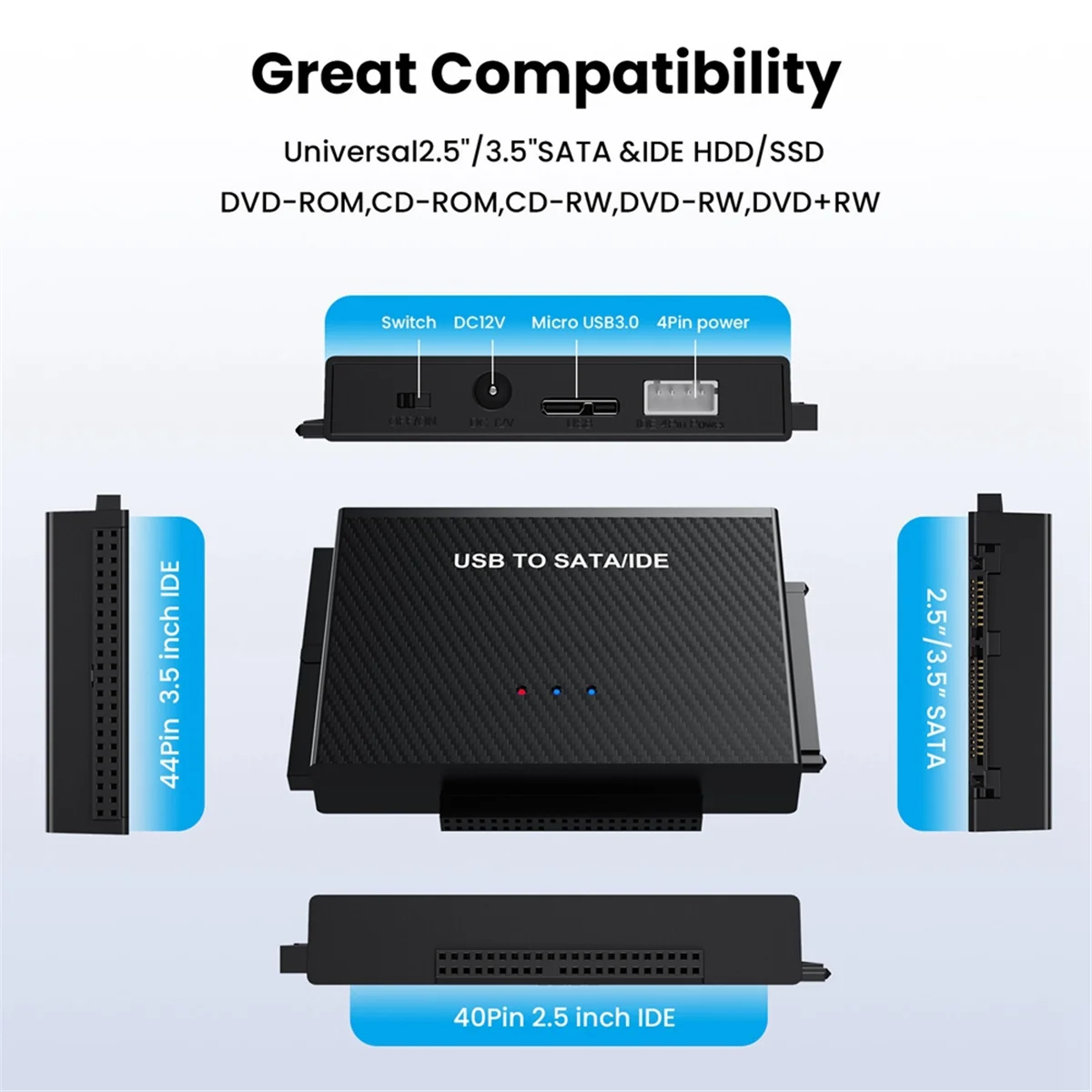 USB3.0 Hard Disk Adapter USB3.0 to SATA IDE Easy Drive Cable 2.5-Inch 3.5 Adapter Cable US-Plug