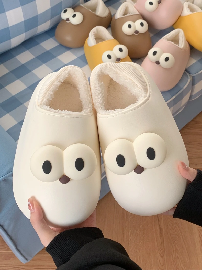 

Cute Home Slippers For Couples All Inclusive Heel Men's And Women's Anti-skid Warm Home Shoes Winter Funny Big Eyes Waterproof