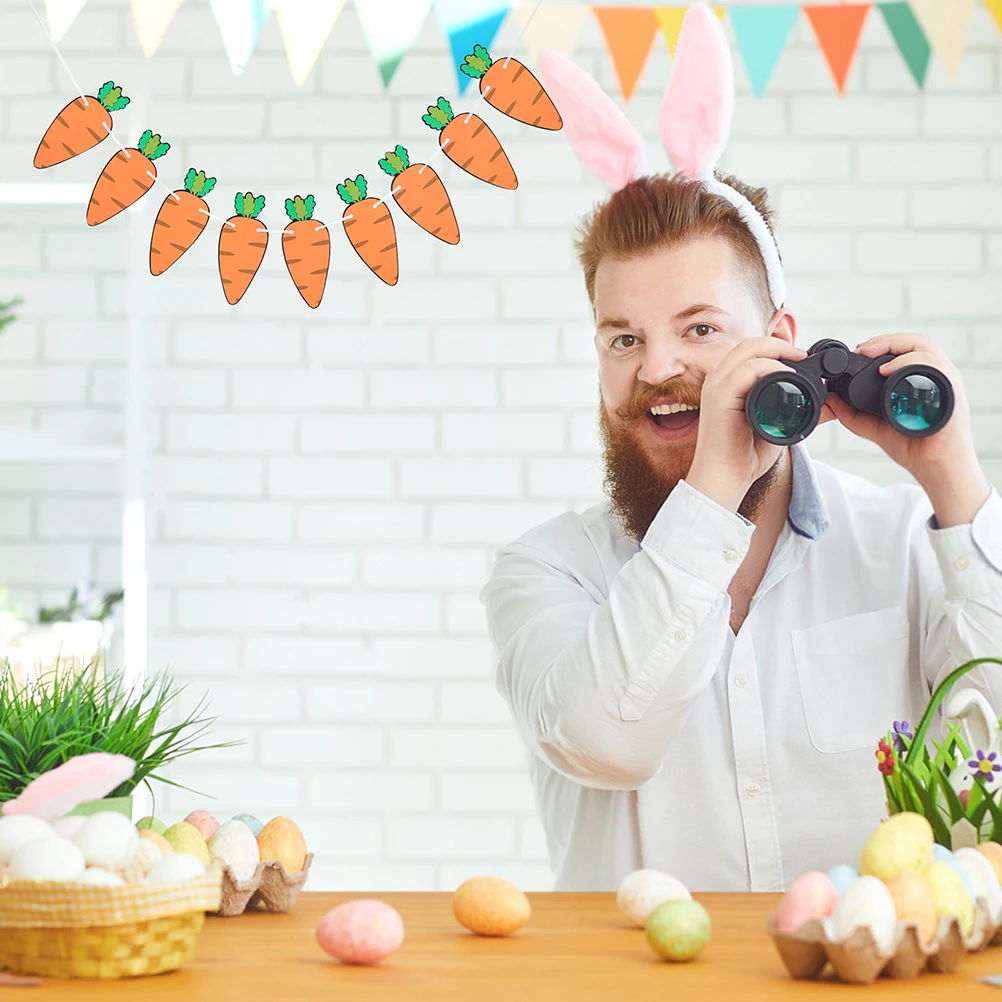 

2pcs Carrot Shaped Banner Easter Decoration Hanging Paper Bunting Festive Party Photo Prop Flags Supplies For Indoor