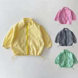 Children's coat 2025 new summer baby checkered sun protection suit for boys and girls cardigan jacket minimalist Koreancasualtop