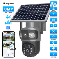 Hongnaer 8MP 4K Eseecloud Dual Lens Wireless Smart Home Solar Power Security 4G Sim Card IP PTZ CCTV Outdoor WiFi Solar Camera
