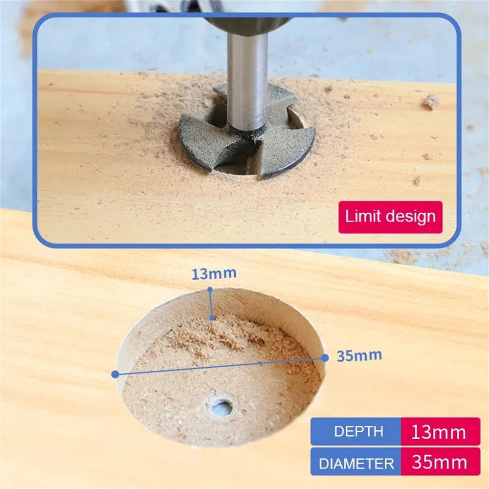 35mm Holzbearbeitungs-Scharnierlochöffner, Hartmetall-Forstnerbohrer, Bohrwerkzeug für Sperrholz, Gipskartonplatten, Tischplatten, Türen und Schrankwände – Detail 5