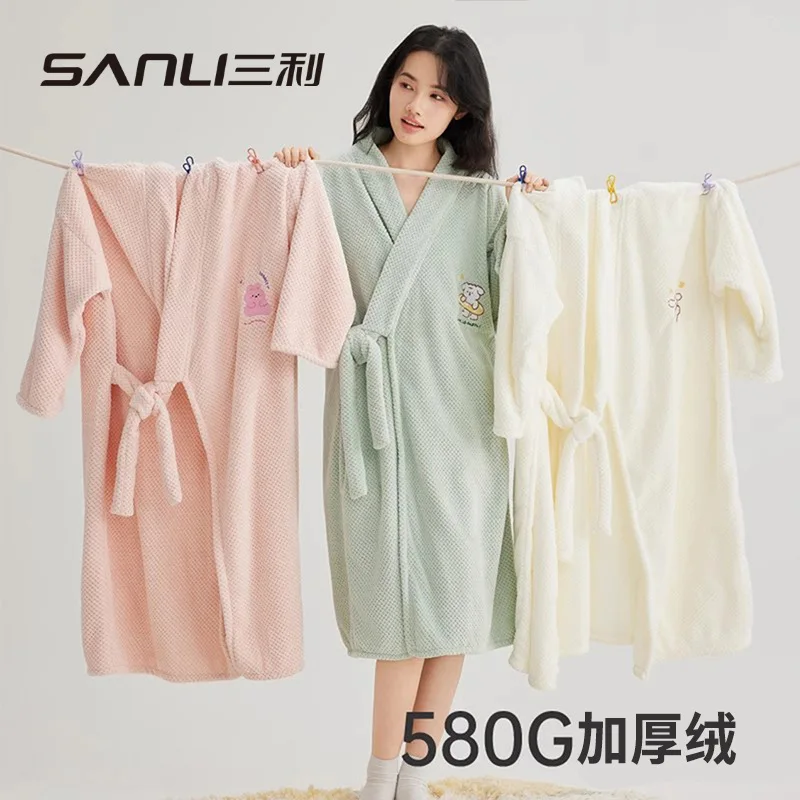 YJQ long bathrobe wearable autumn and winter nightgown fleece coral fleece absorbent bath towel