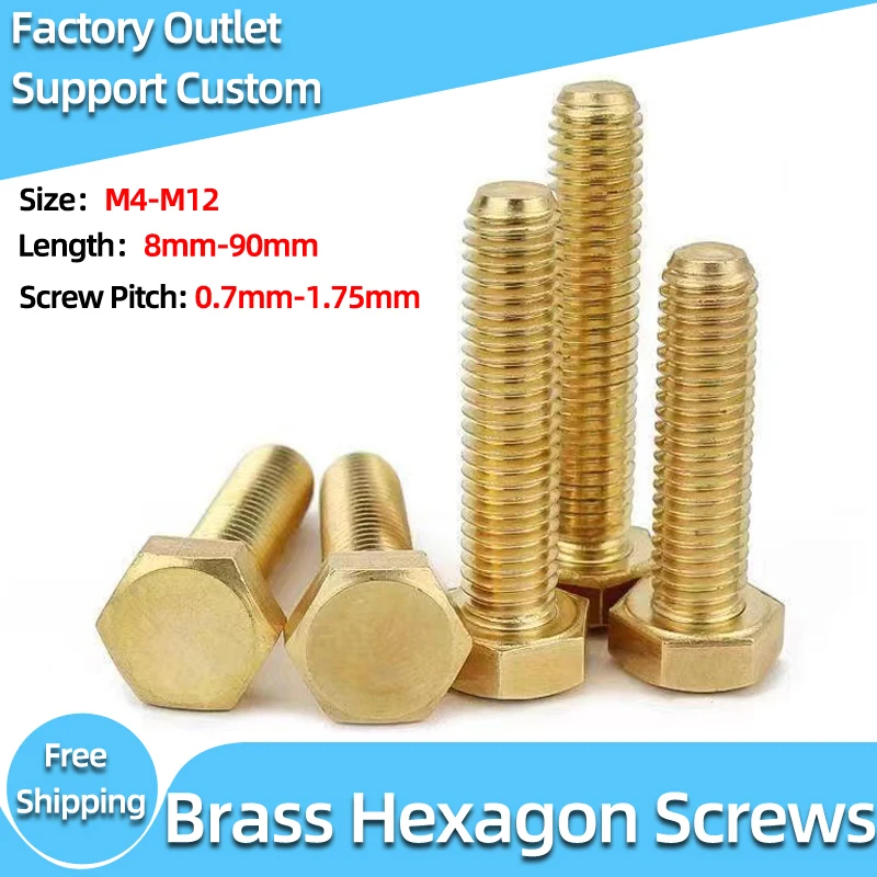 

10PCS Brass Outer Hexagonal Bolt Machine Screw Nut Flat Washer Elastic Washer Combination Set Copper M4-M12