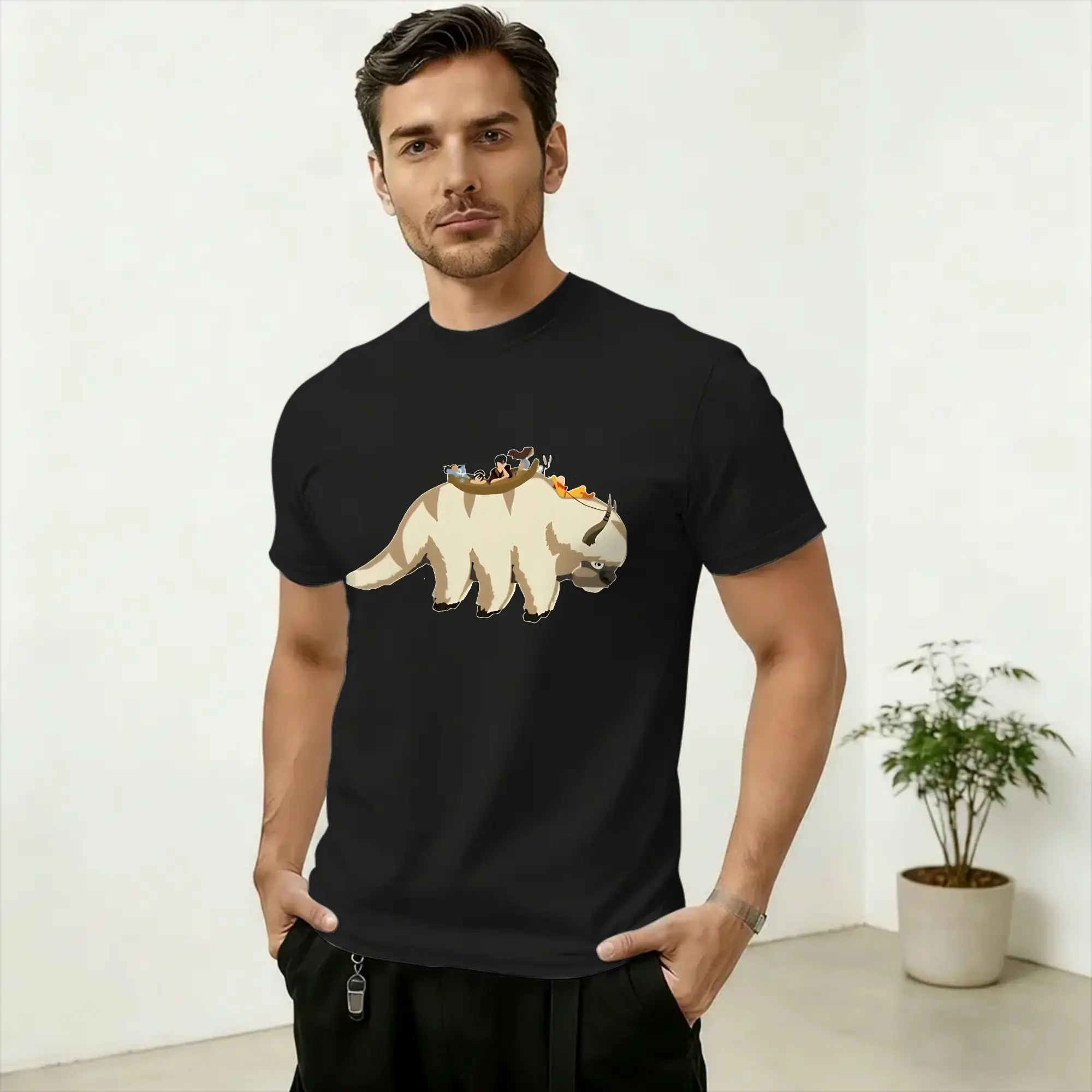 Avatars Airbender Appa Momo T-Shirt Beach  Harajuku T-Shirts Male 100% Cotton O Neck Oversize Clothing Short Sleeve Funny Tshirt