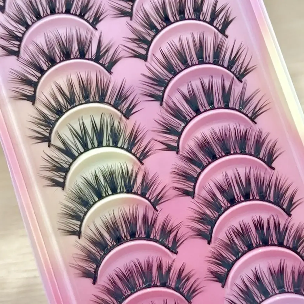 10 Pairs 3D Faux Mink Lashes Natural Full Strip Manga Lashes Fluffy Soft Natural Look False Eyelashes With Glue And Tweezers