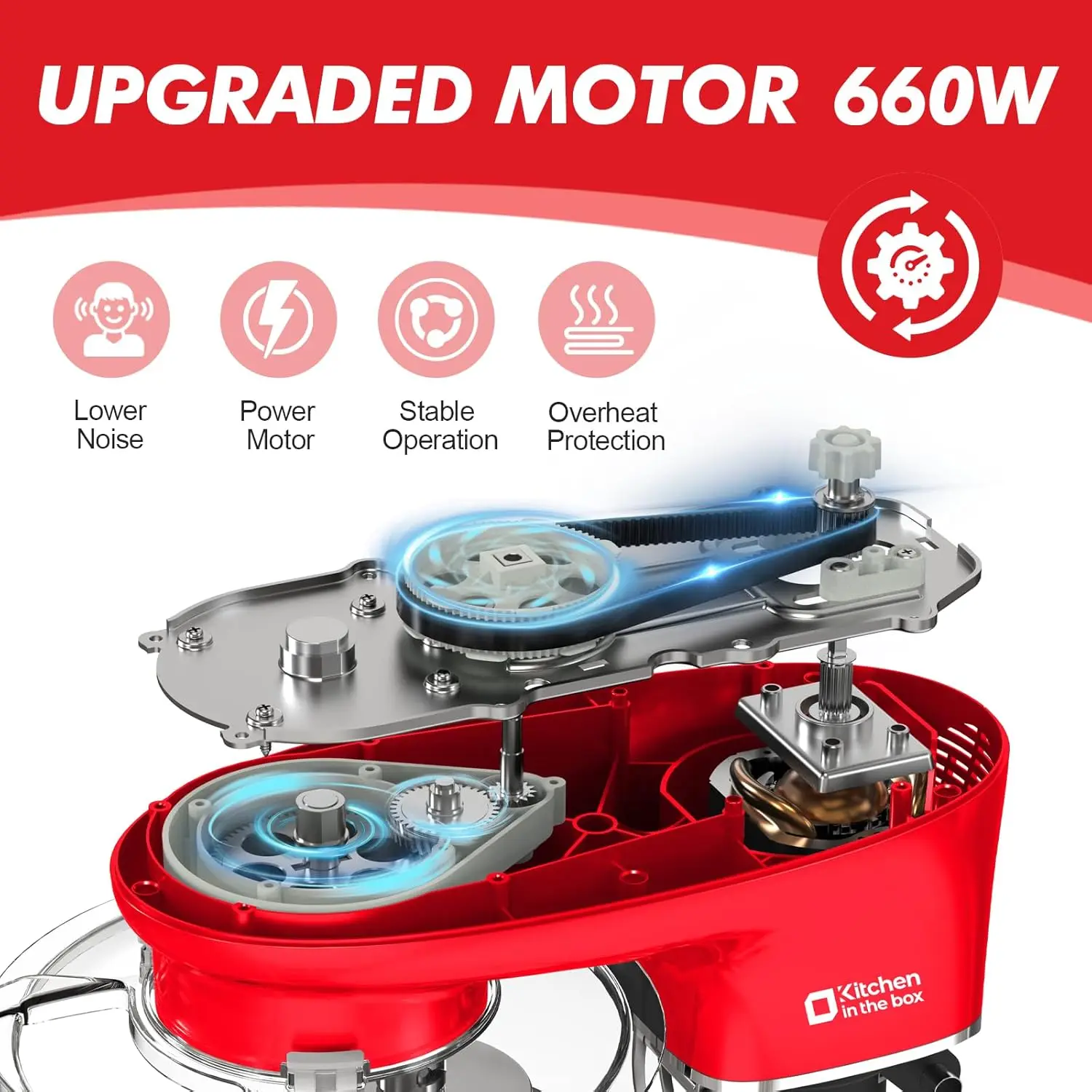 Suporte elétrico Food Mixer, Tilt-Head, Cozinha, 6 velocidades, Tilt-Head, Dough Hook, Wire Whip, batedor, máquina de lavar louça segura, 6.5QT, 660W