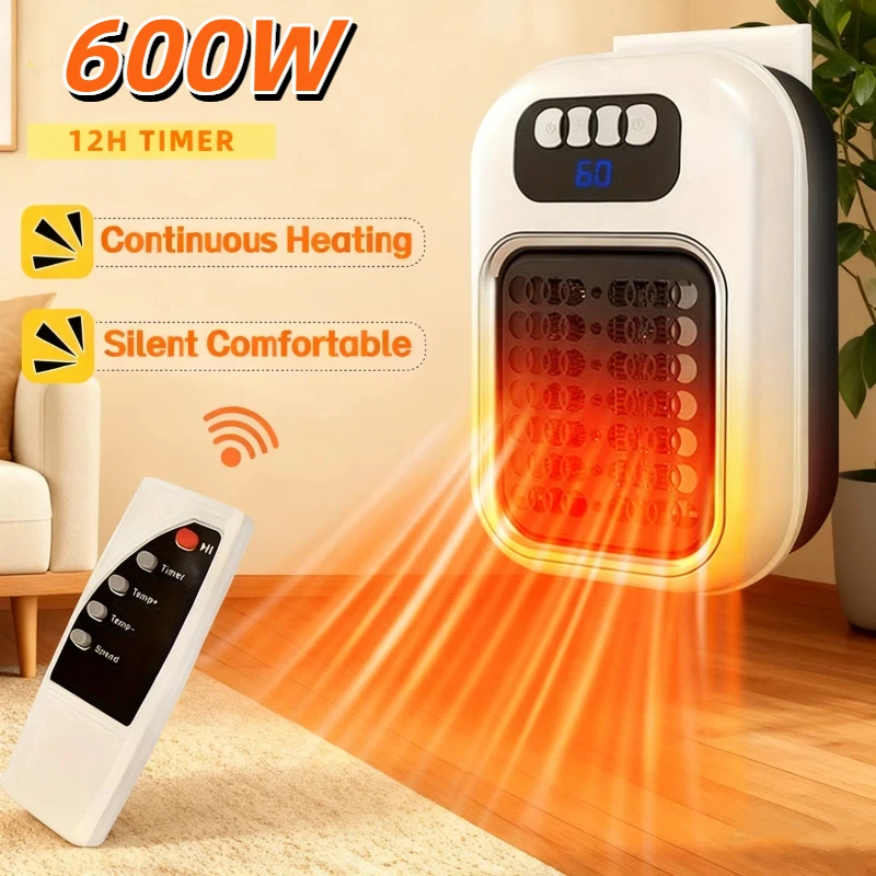 Portable Heater Electric Heater Plug in Wall Room Heater Mini Radiator Remote Warmer Machine Muted for Bedroom Bathroom Office