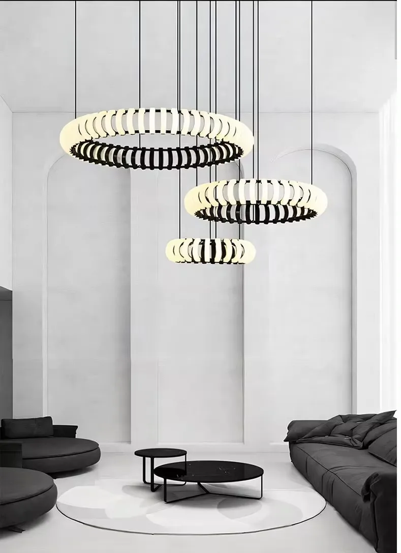 

Nordic Living Room Chandelier Modern Minimalist Art Line Sense Restaurant Chandelier Black Led Bedroom Staircase Chandelier