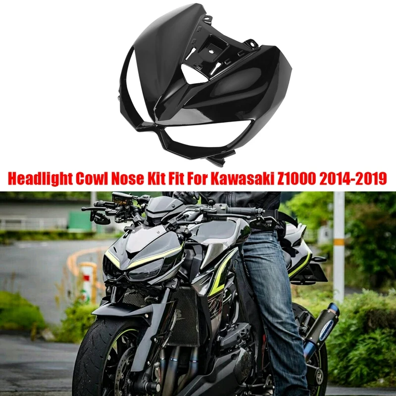 

Front Black Motorcycle Upper Fairing Headlight Cowl Nose Kit For Kawasaki Z1000 2014-2019