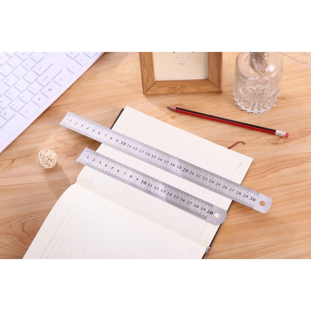 2pcs 15/20/ 30cm Stainless Steel Rulers for Stationery School Office Supplies Measuring Straight Ruler Wholesale