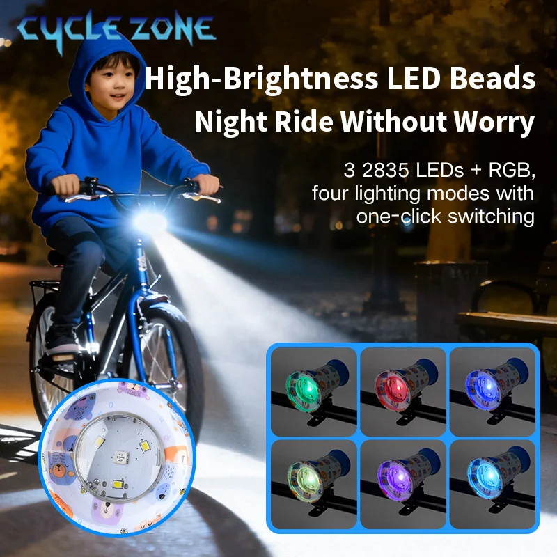 Kids Bicycle Light with Horn TYPE-C Rechargeable Children's Bell Flashlight Night Riding Bike Headlight RGB Cycling Front Lamp - view 2