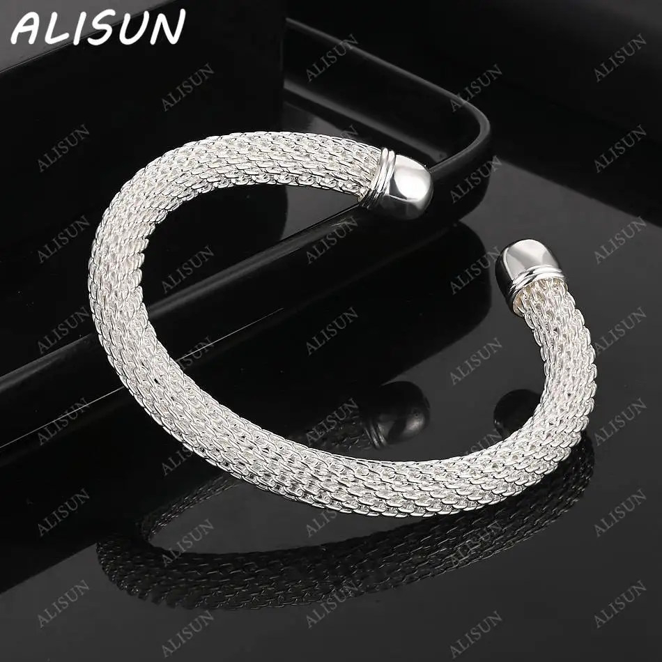 

ALISUN 925 Sterling Silver Weaving Open Bangle For Women Anniversary Gift Popular Wild Fashion Romantic Jewelry