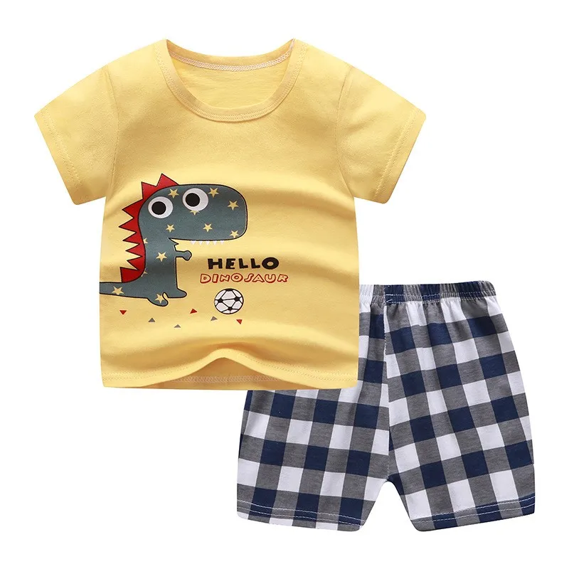Kids Casual Short Sleeve Sets Dinosaur Print Tshirt Loose Shorts Two Piece Suit New Children Cute Fashion Tracksuits Outer Wear