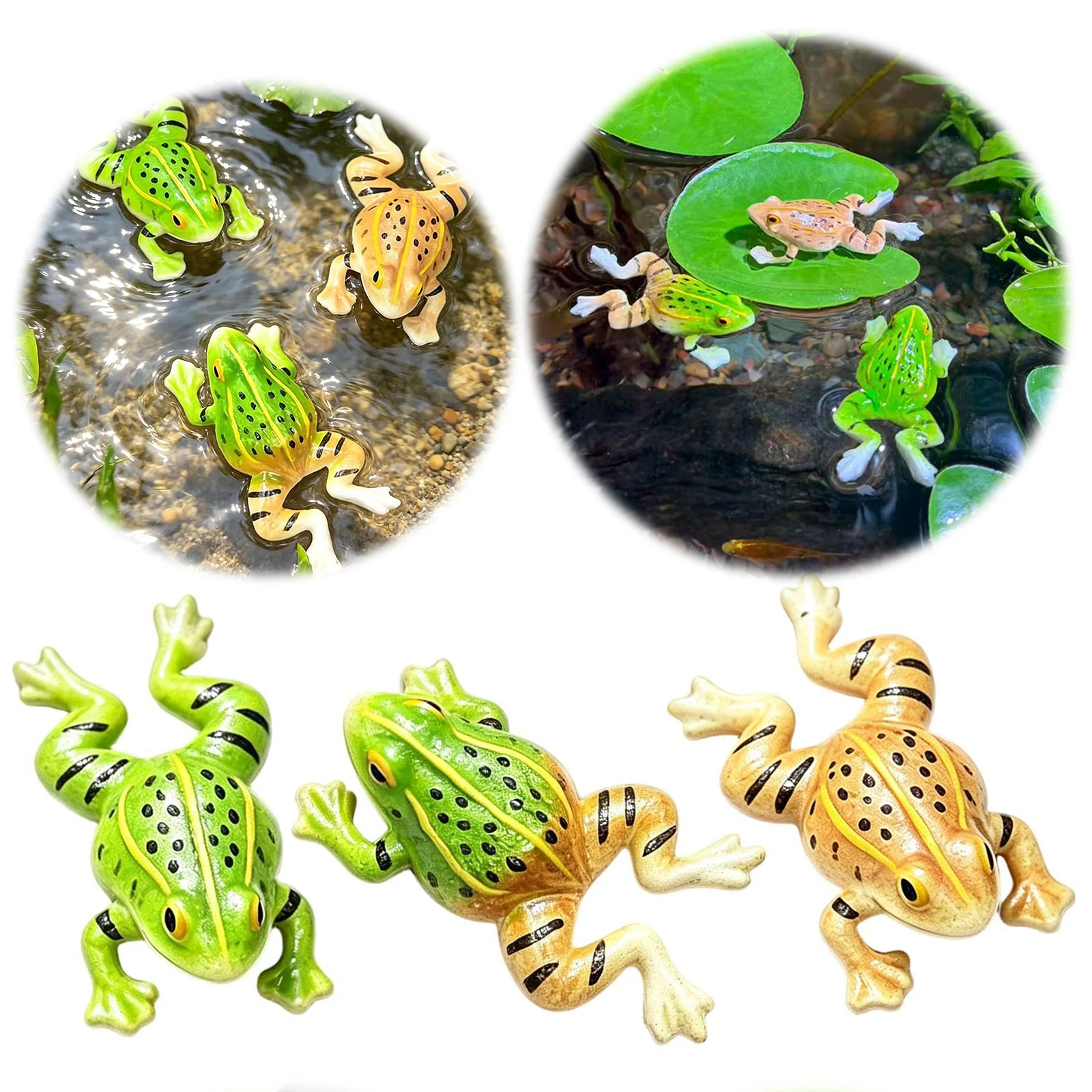 Ornement de grenouille simulée en résine, résistant aux intempéries et polyvalent, pour décoration de jardin féerique et de terrarium, 3 pièces