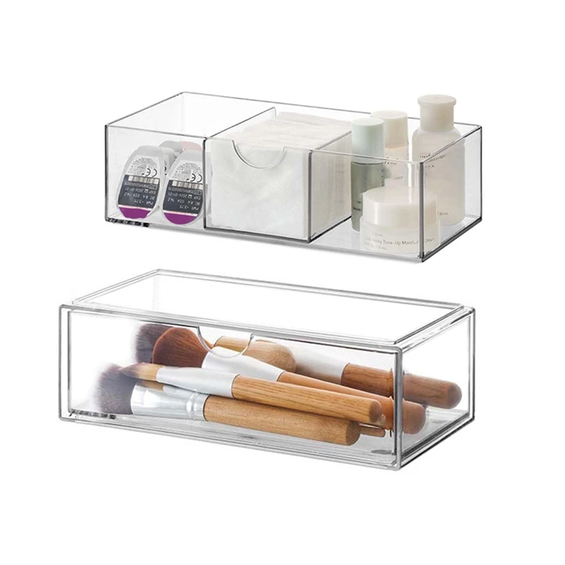 

Cosmetic Organiser Set Of 2, Make Up Storage With Drawers, Transparent, For Eyeliners, Lipstick, Mascara, Makeup Brush