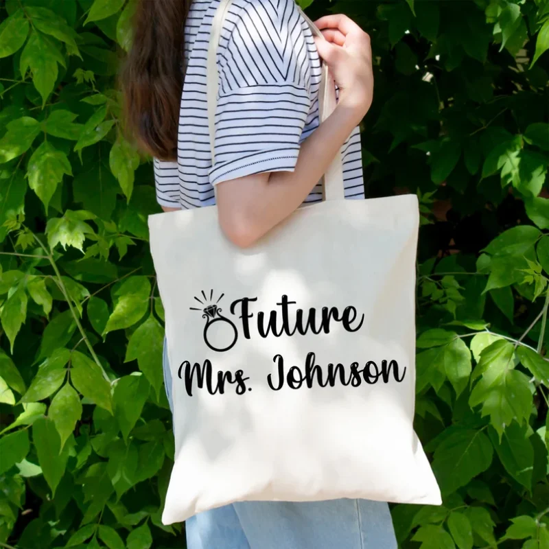 

Personalized Future Mrs Tote Bag Custom Name Engagement Gifts for Her Bride To Be Gift Bachelorette Party Supplies Wedding Decor