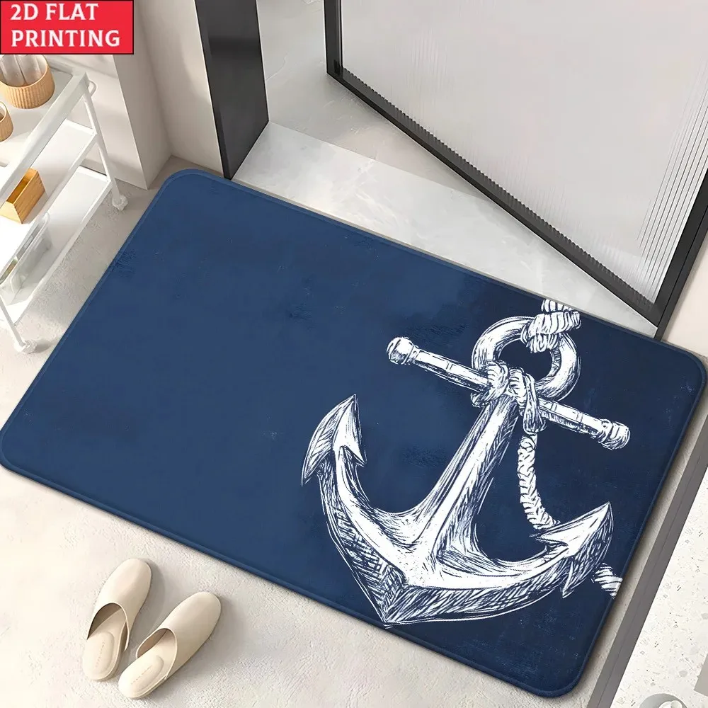 Nautical Anchor Doormat Marine Sketch Print Non-Slip Microfiber Rug for Entryway Living Room Home Decor