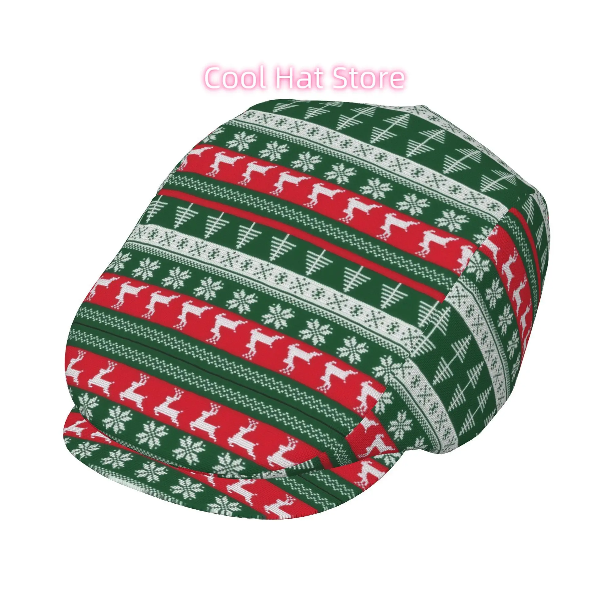 Christmas Pattern Men and Women Flat Cap Adjustable Newsboy Cap Beret Ivy Cap Cabbie Flat Hat Irish Hat Fishing Hat Beanie Fully