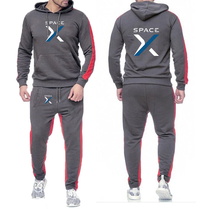

2026 SpaceX Space X Logo Print Spring And Autumn Men's New Solid Color Pullover Hoodies+Sweatpants Comfortable Leisure Suits