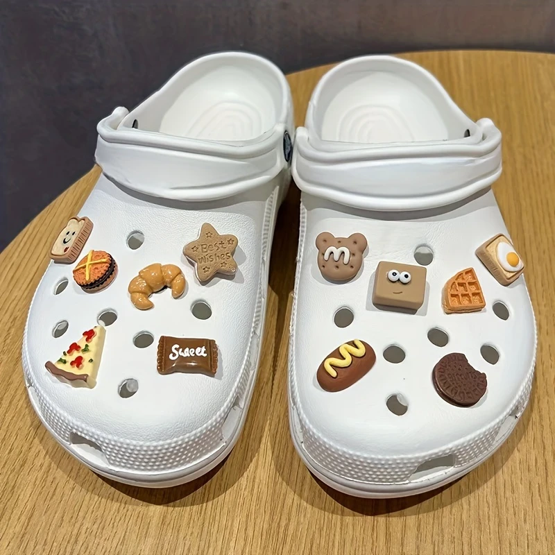 12-Piece Set Imitation Food Jibbitz Shoe Charms ABS Material Removable Bread Cheese Sandwich Shoe Accessories Variety Pack image 5