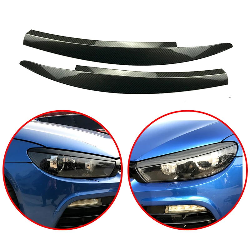 

For VW Volkswagen Scirocco R GTS 2008-2017 2pcs ABS Car Front Headlight Cover Lamp Eyelid Glossy Black Or Carbon Fiber Look