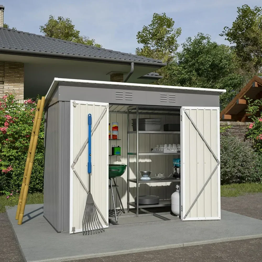 

Outdoor Storage Shed - 4x8 Lean-to Design with Floor, Metal Construction, Lockable Door, and Air Vents