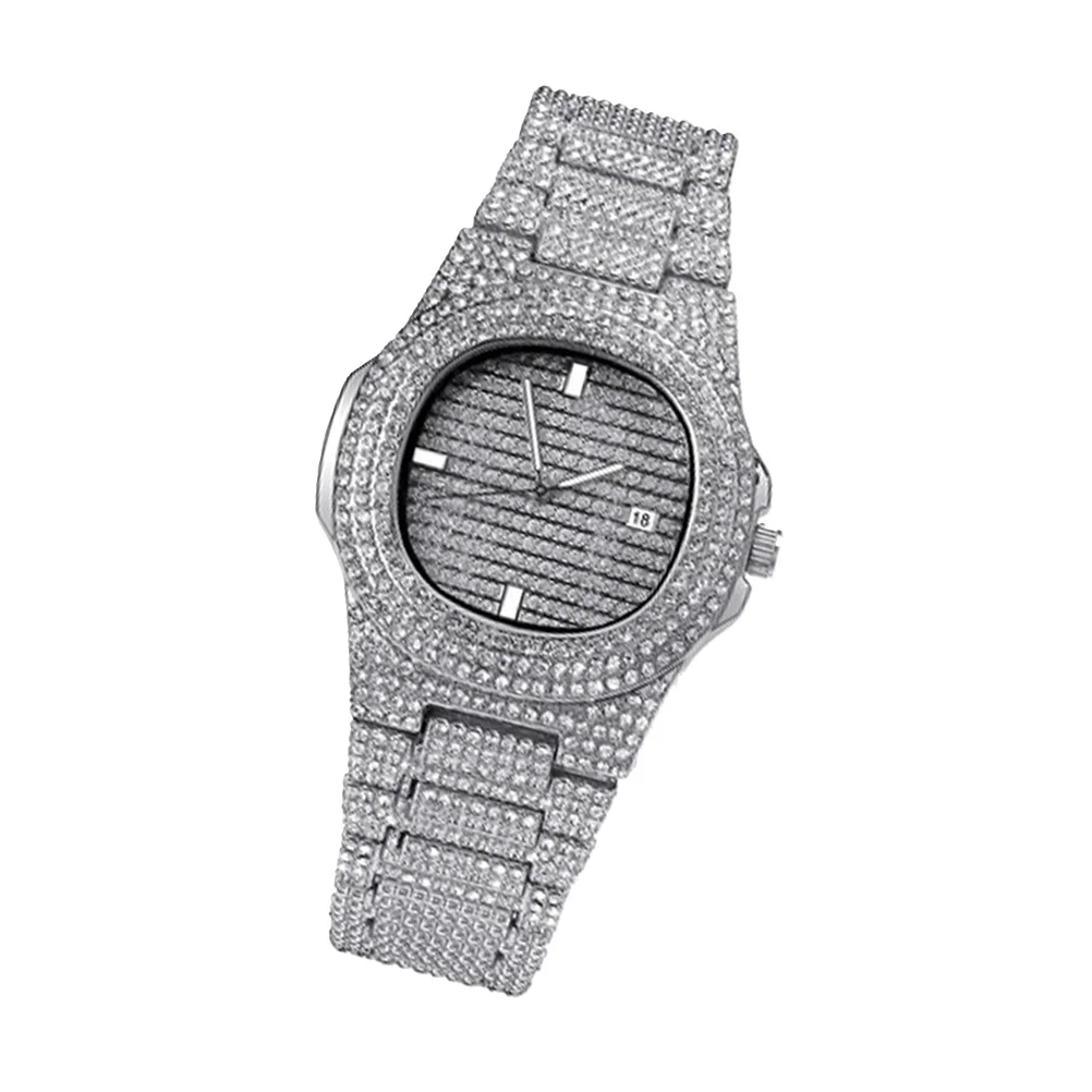남성용 실버 지르콘 라인스톤 쿼츠 손목시계, 세련되고 우아한 디자인, 안정적인 무브먼트, 생일 및 결혼식에 이상적인 선물