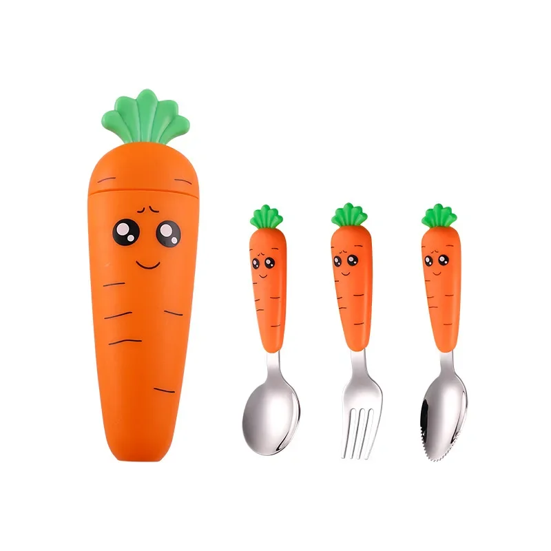 Baby Feeding Utensils Cartoon Carrot Fork Spoon Children Cutlery Set Children's Eating Cutlery Kitchen Gadgets Fork Teaspoon Box