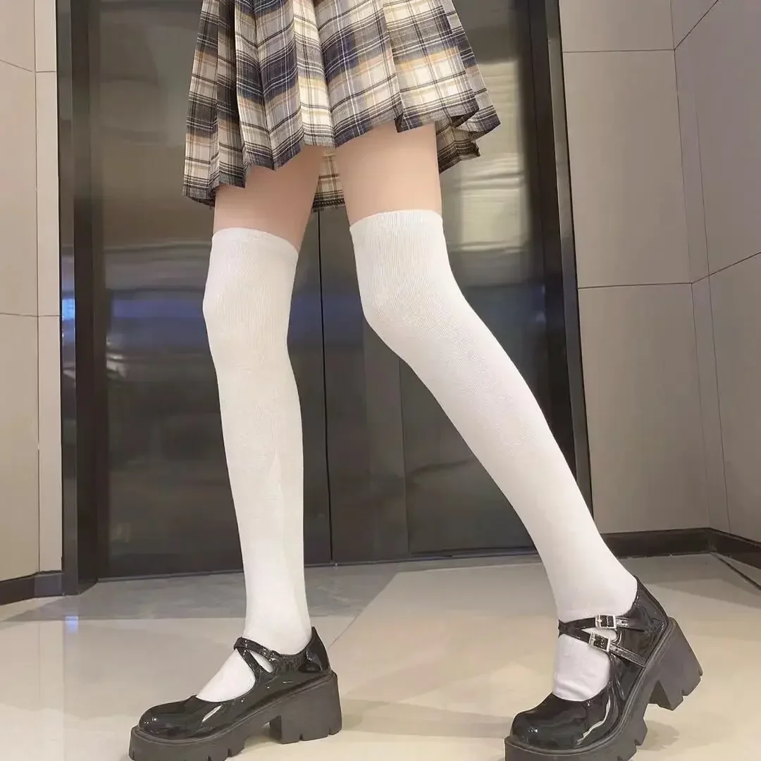 JK Damen Schwarz-Weiße Kniehohe Lolita-Socken, Niedliche Overknee-Socken für Mädchen, Tägliche Dünne Weiche Atmungsaktive Einfarbige Strümpfe – Detail 21