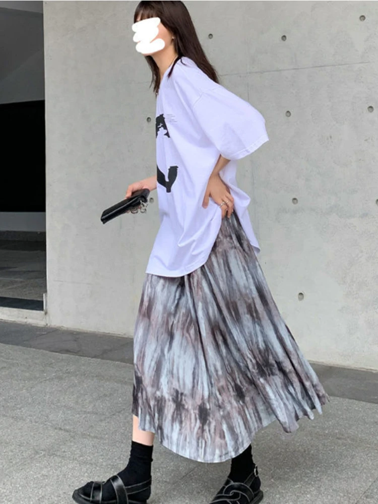 女性用y2kレトロスカート,ハイウエスト,ふくらはぎの中間の長さ,カジュアルな韓国の原宿服
