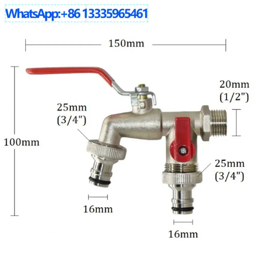 

10Pcs 1/2 zinc alloy water nozzle, one in and two out gardening faucet, four-quarter double open double control washing machine